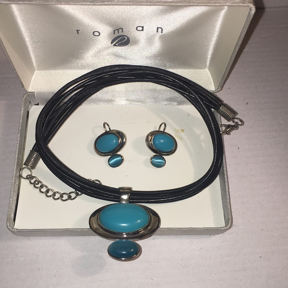 Boho Blue Stone Necklace and Matching Earrings